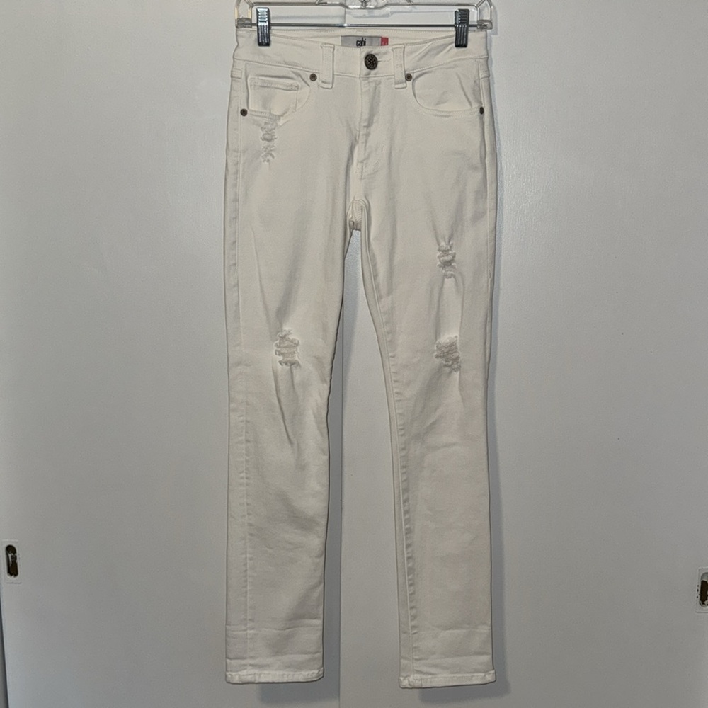 Cabi High Rise Slim Jeans Distressed Stretch Denim White Women’s 0